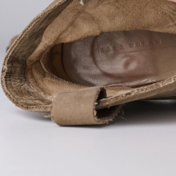 Zara Women’s Beige Suede Western Boho Chic Ankle Boots Sz 38 Almond Toe Pull On - Picture 8 of 11